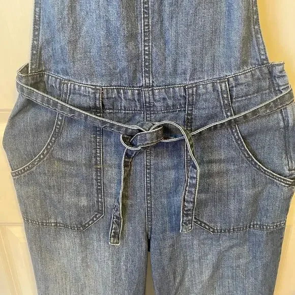 Gap Overalls Women 4/27R Denim Bib Medium Wash Pocket Slouchy Y2K Blue Wide Legs - Picture 10 of 13